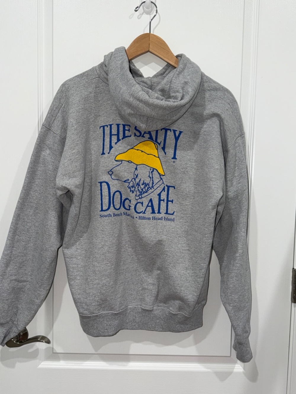 Hanes Gray Pullover Hoodie with Yellow Graphic - The Salty Dog Cafe mens medium